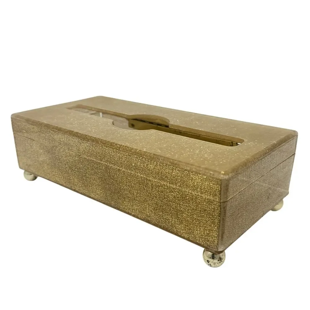 Vintage 70s Gold Sparkle Tissue Box Cover Retro Decor Crossman Los Angeles